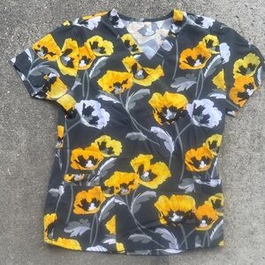 Floral V-Neck Women Top - Yellow and Gray